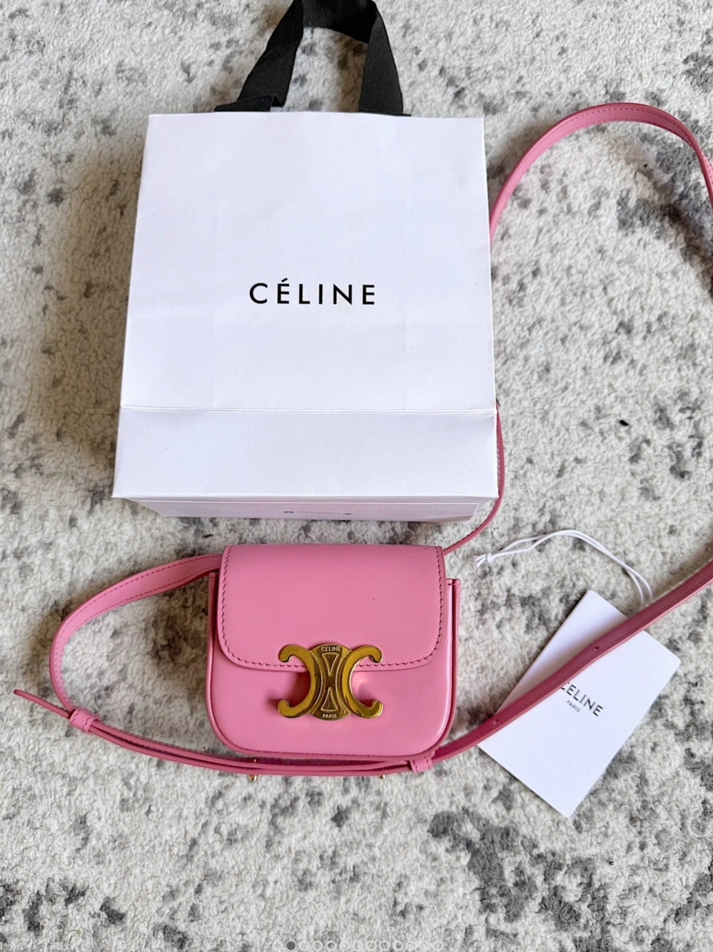 Celine Pink Leather Mini Crossbody with Gold Triomphe Hardware